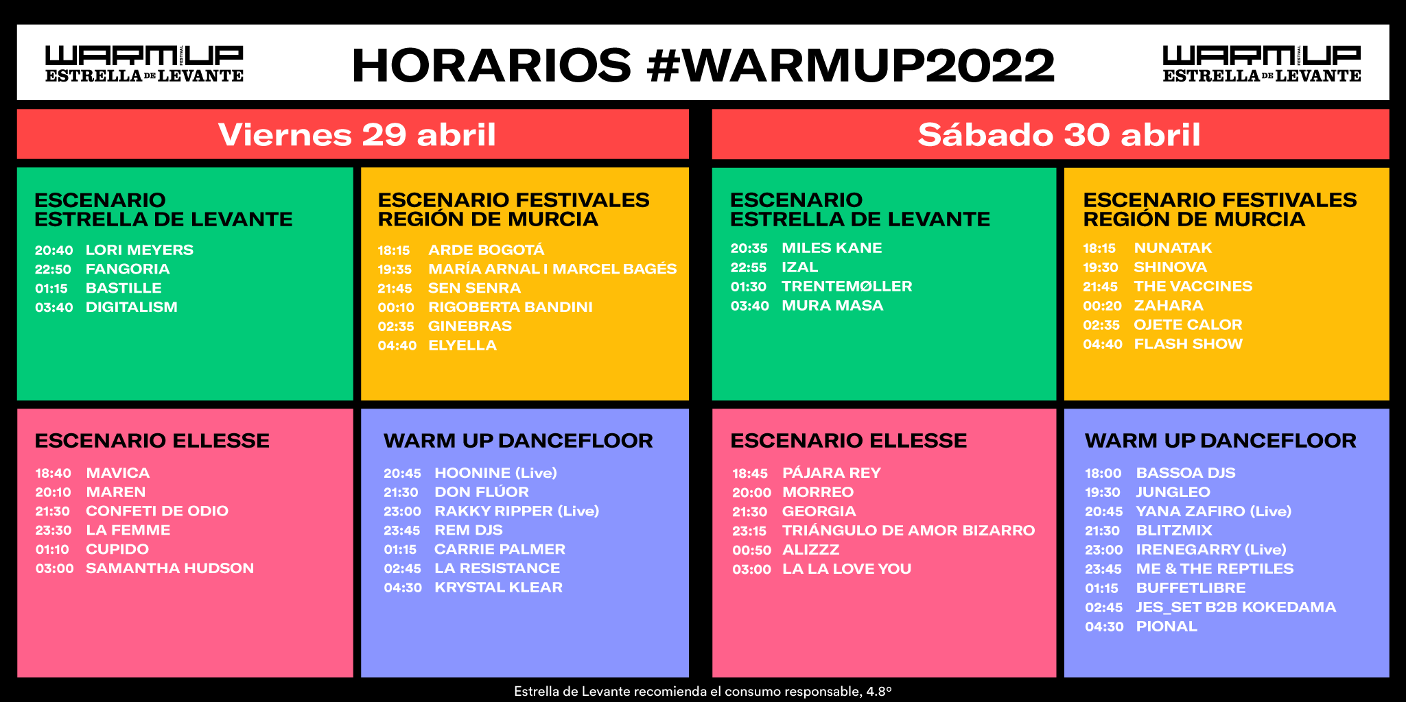 Horarios WARM UP 2022
